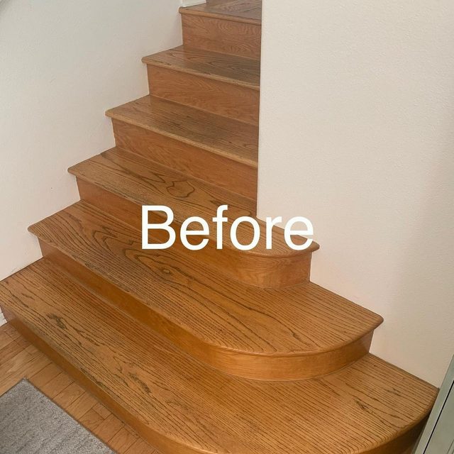 Before: worn wood stair treads